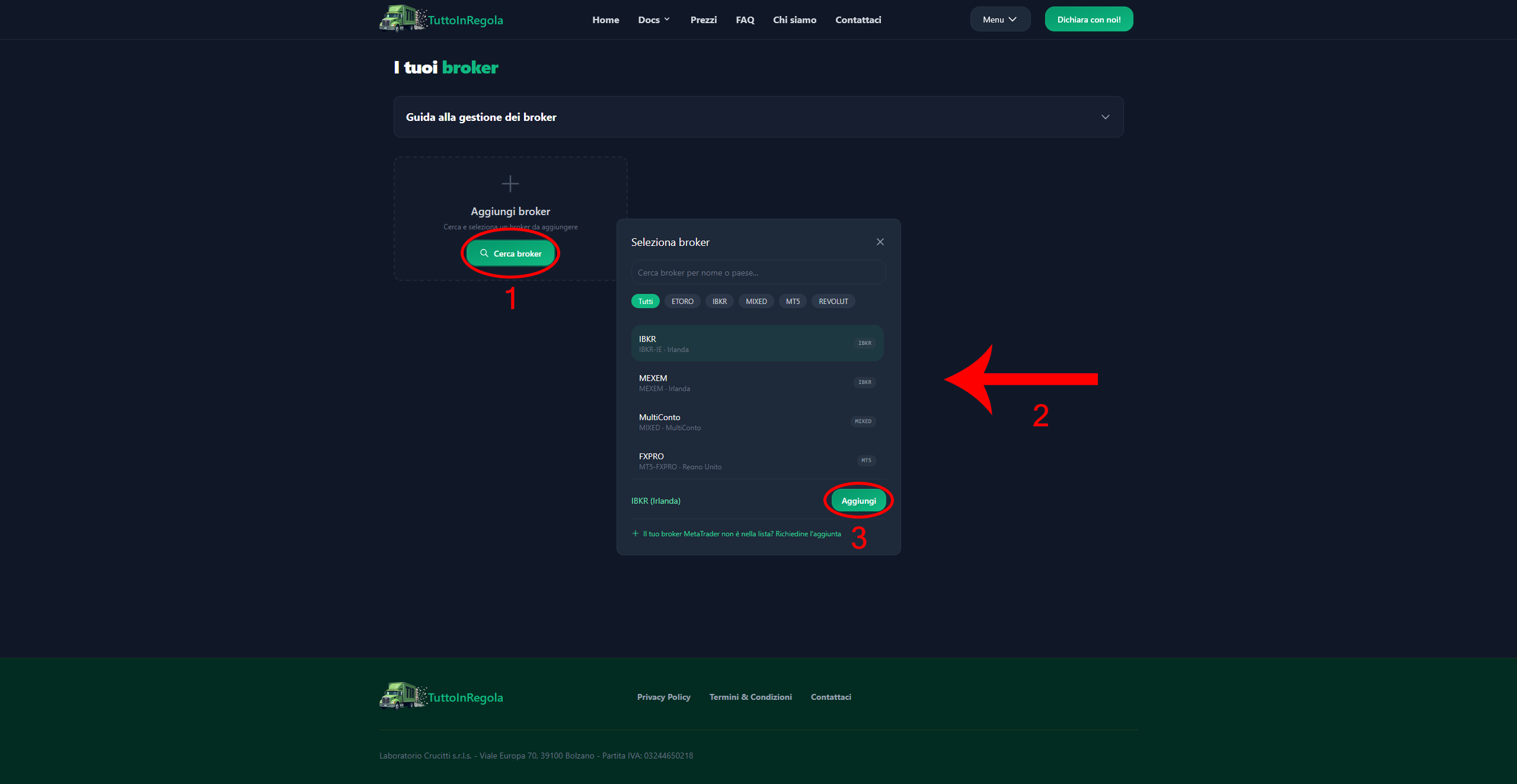 Pannello broker - seleziona e aggiungi