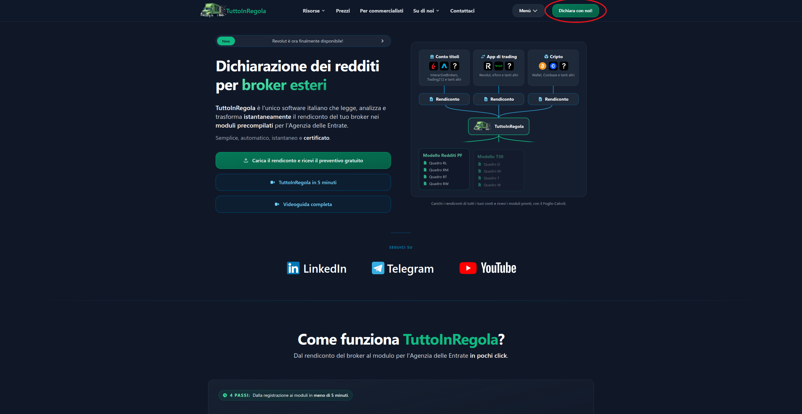 Homepage TuttoInRegola - voce Dichiara con noi evidenziata